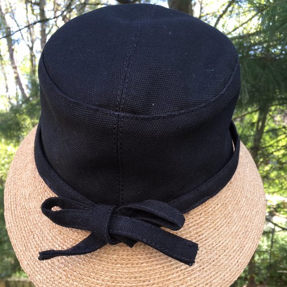 Helen Kaminski Australia Black Canvas Raffia Hat - Picture 3 of 5